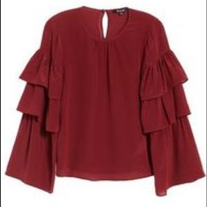 ⭐️HP⭐️ NWT Madewell ruffle sleeve silk top dusty burgundy.